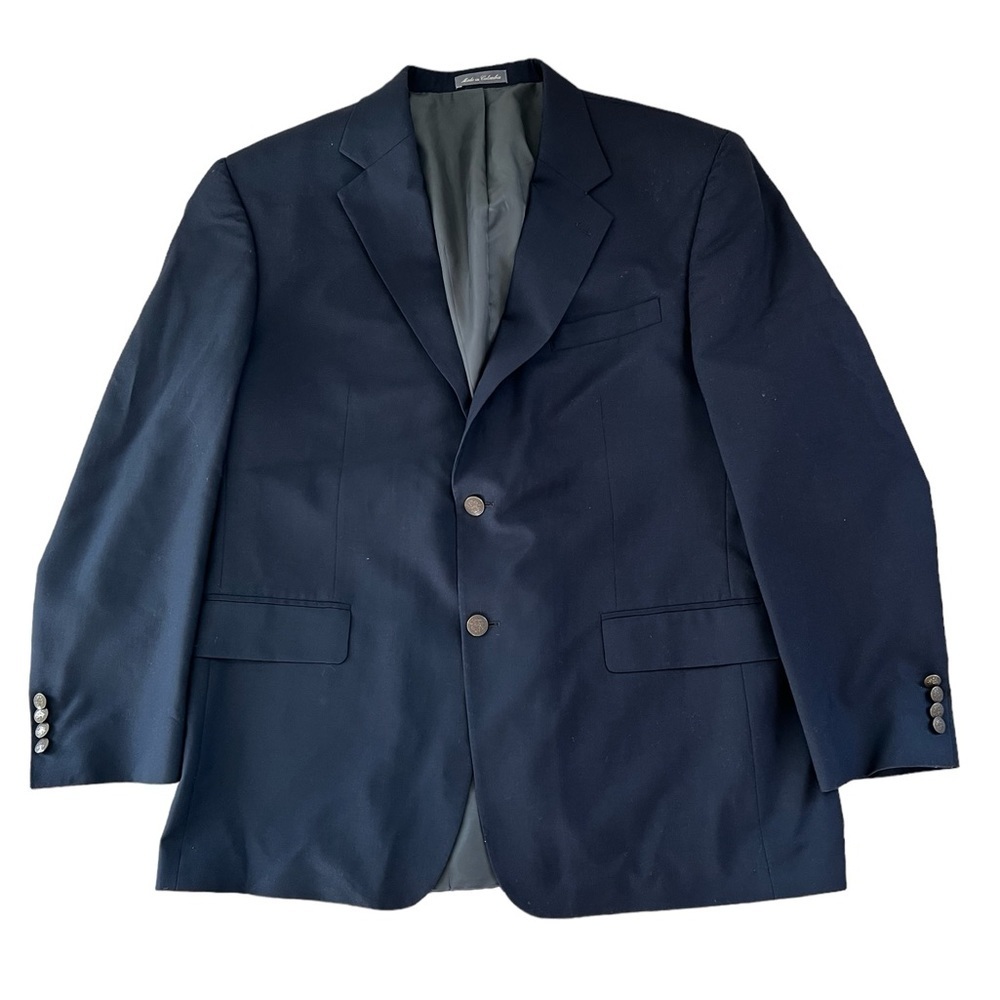 Oscar De La Renta 2Buttons Smart Blazer In Navy Blue Suit Coat Size 46R Wool